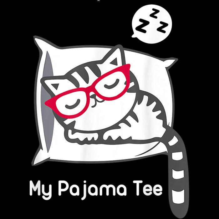 Cat Pajama Shirt Cute Sleeping Kitty with Glasses Pj T Shirt Thumbnail