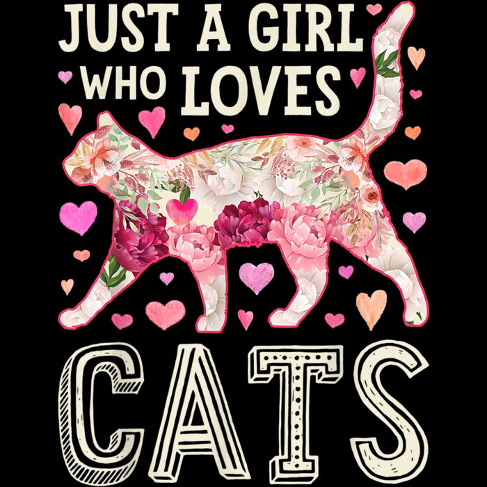 Just A Girl Who Loves Cats Funny Women Cat Flower Floral T Shirt Thumbnail