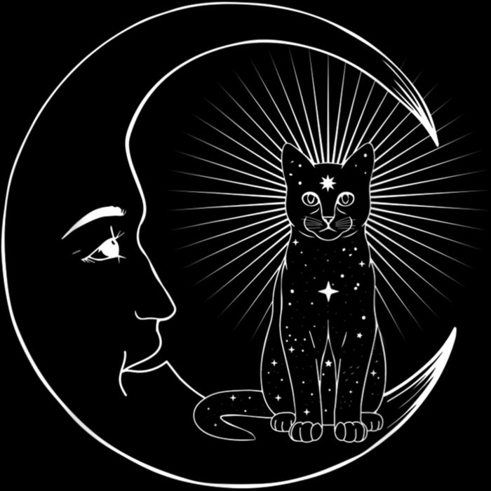 Cat and Crescent Moon Wiccan Witch Pagan Goth Mystical T Shirt Thumbnail
