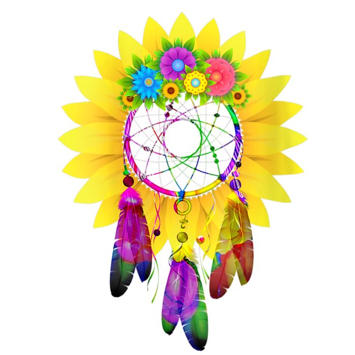 Womens Dream Catcher Sunflower Dreamcatcher Gift Circle of Life V Neck T Shirt Thumbnail