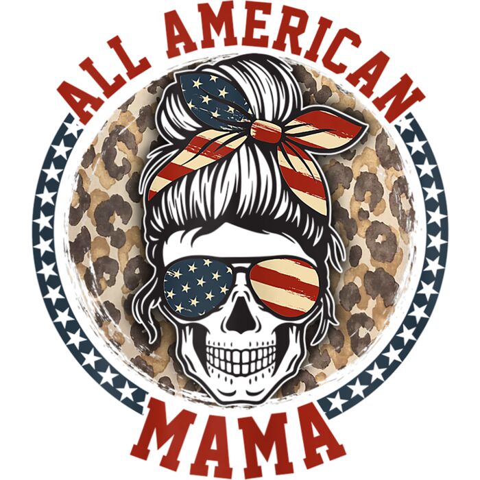Womens wDr All American Mama Leopard Messy Bun Mom 4th Of July T Shirt Thumbnail