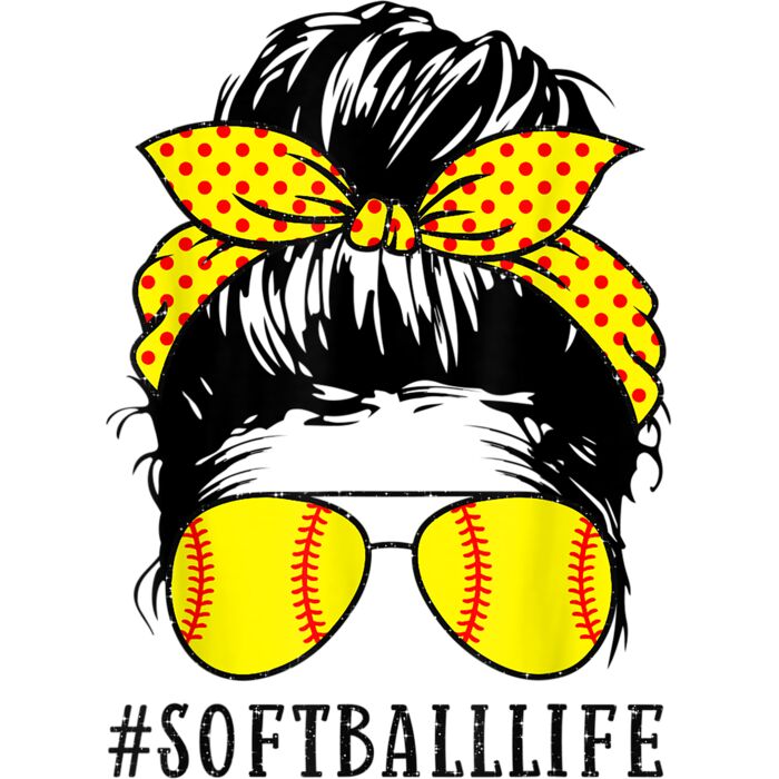 Mom Life Softball Baseball Mom Mothers Day Messy Bun Womens T Shirt Thumbnail