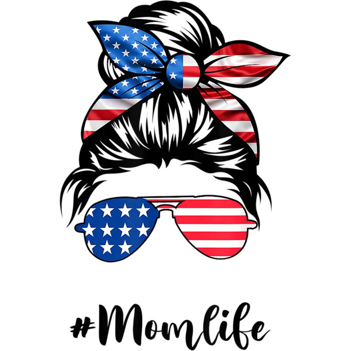 Mom Life Messy Bun America Flag Mothers Day Gift 4th Of July T Shirt Thumbnail