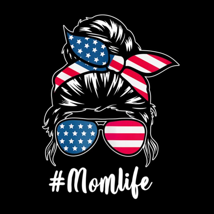 Womens Mom Life American Momlife Messy Bun 4th of July USA Thumbnail