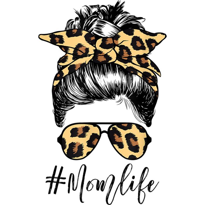 Classy Mom Life with Leopard Pattern Shades  Cool Messy Bun T Shirt Thumbnail