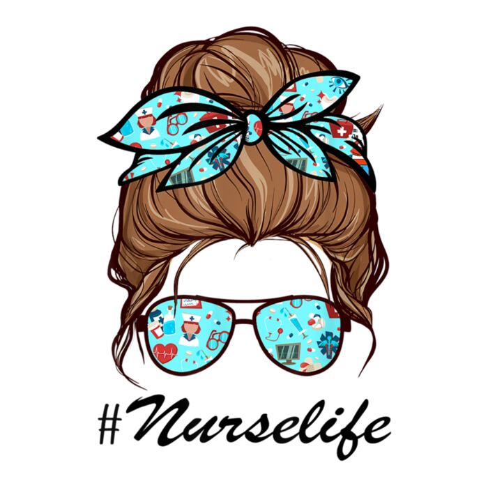 Nurse Life Funny Messy Bun Hair   Glasses  Cute Womens Girls Thumbnail
