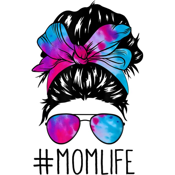 Messy Hair Bun Mom Life Tie Dye Mothers Day Women Funny Tee T Shirt Thumbnail