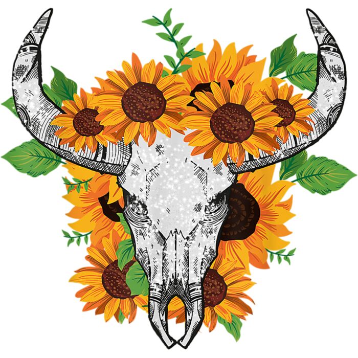Cow Bull Skull Sunflower Distressed T Shirt Thumbnail