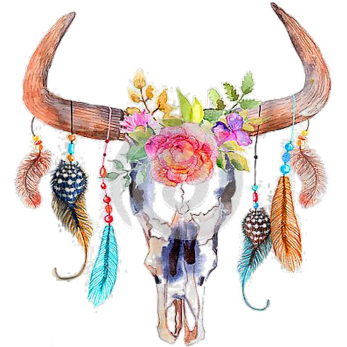 Lovely Watercolor Cow Skull With Flowers Boho Art T Shirt Thumbnail