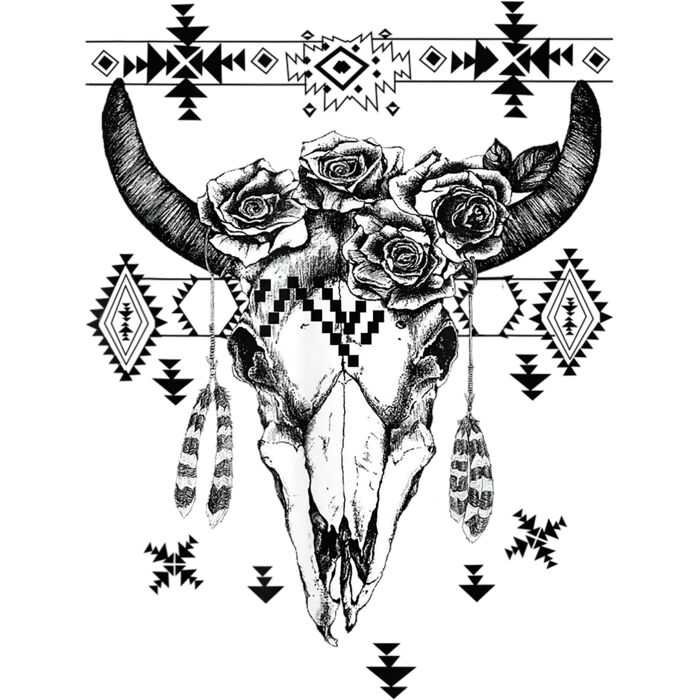 Boho Cow Bull Skull With Rose For Girl and Women T Shirt Thumbnail