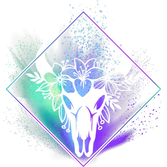 Boho Cow Skull Flowers Diamond Teal and Purple Splatter T Shirt Thumbnail