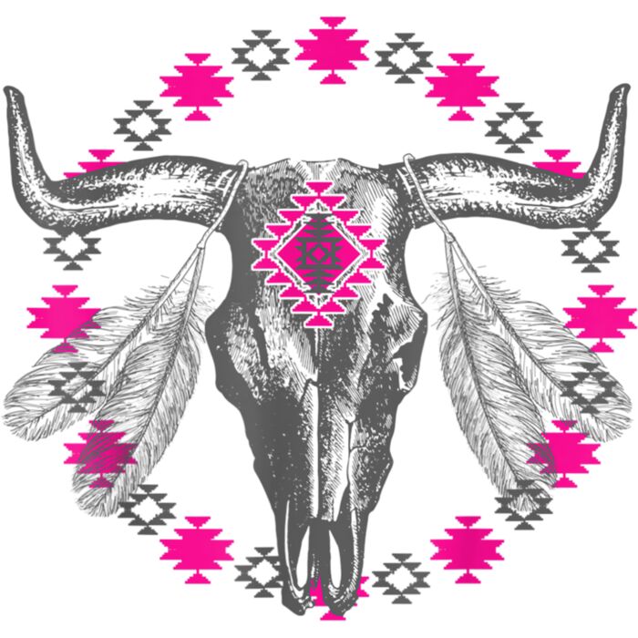 Vintage Cow Bull Skull Southwestern Aztec Indian feather T Shirt Thumbnail