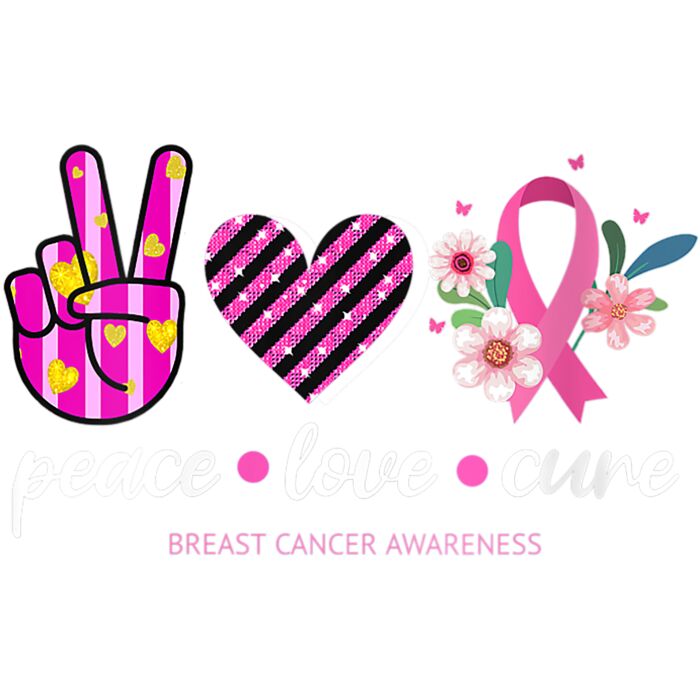 Womens Breast Cancer Awareness Peace Love Cure Pink Ribbon Floral V Neck T Shirt Thumbnail