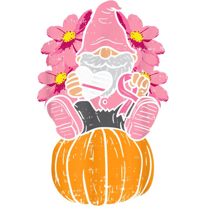 Gnome On Pumpkin Pink Ribbon Breast Cancer Halloween Gift T Shirt Thumbnail