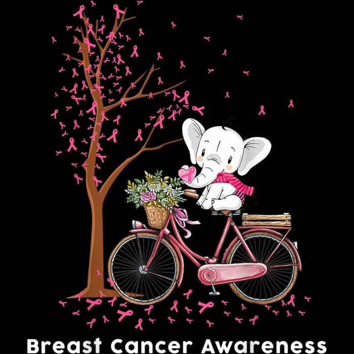 Elephant Riding Bicycle Pink Ribbon Breast Cancer Awareness T Shirt Thumbnail