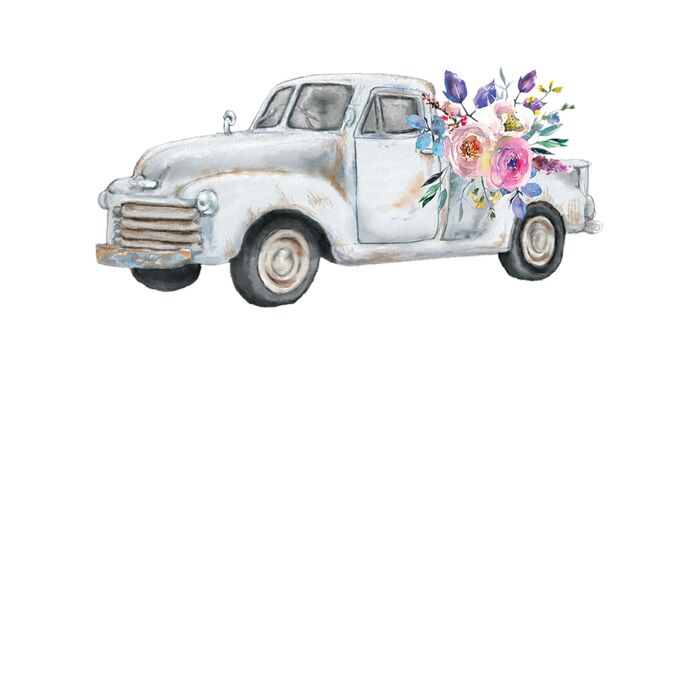 VINTAGE WHITE TRUCK WITH FLOWERS Thumbnail